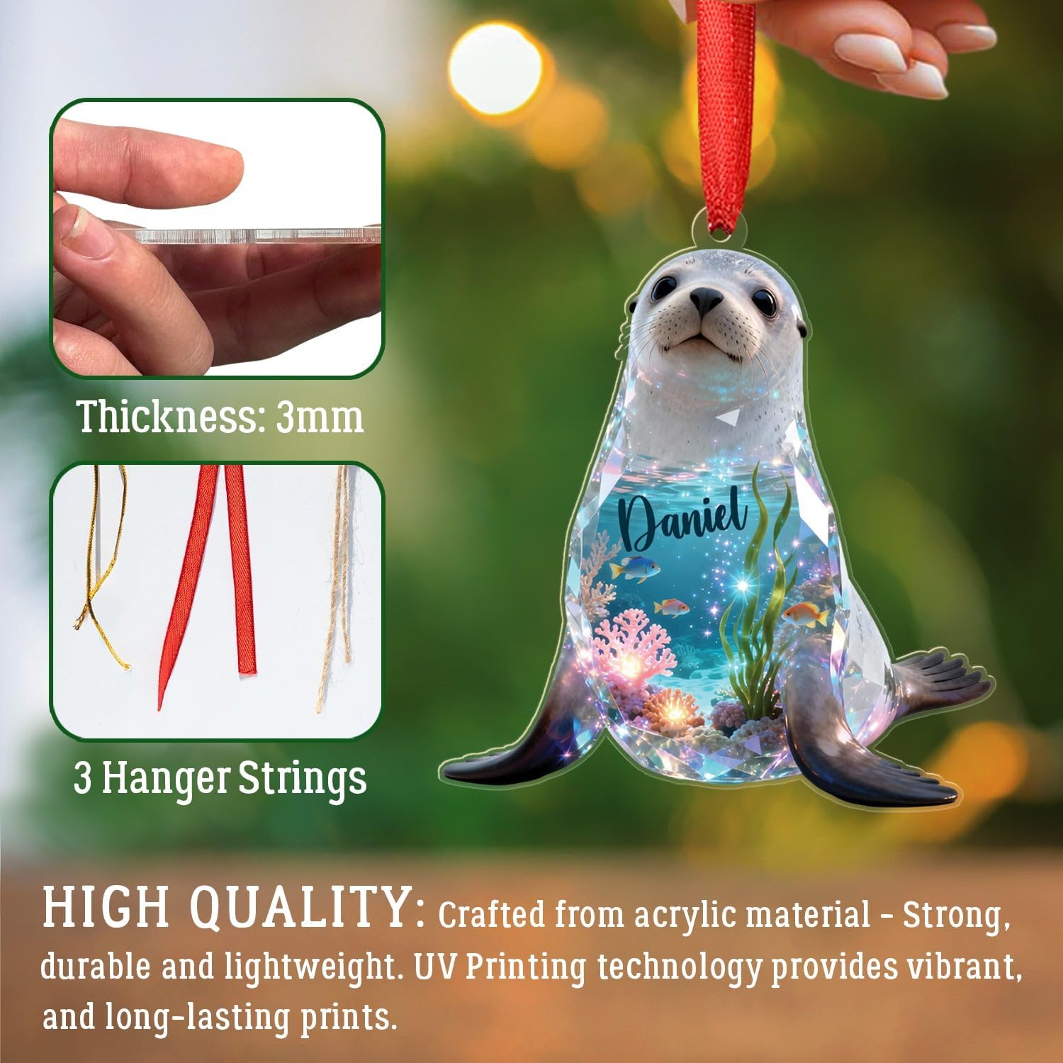 Seals 2D Flat Acrylic Ornament, Personalized Seals Animal Sea Christmas Ornament 2025, Sea Seal Holiday Decorations, Gift for Ocean Lovers Friend, Customized Name Seal Ornaments Keepsake