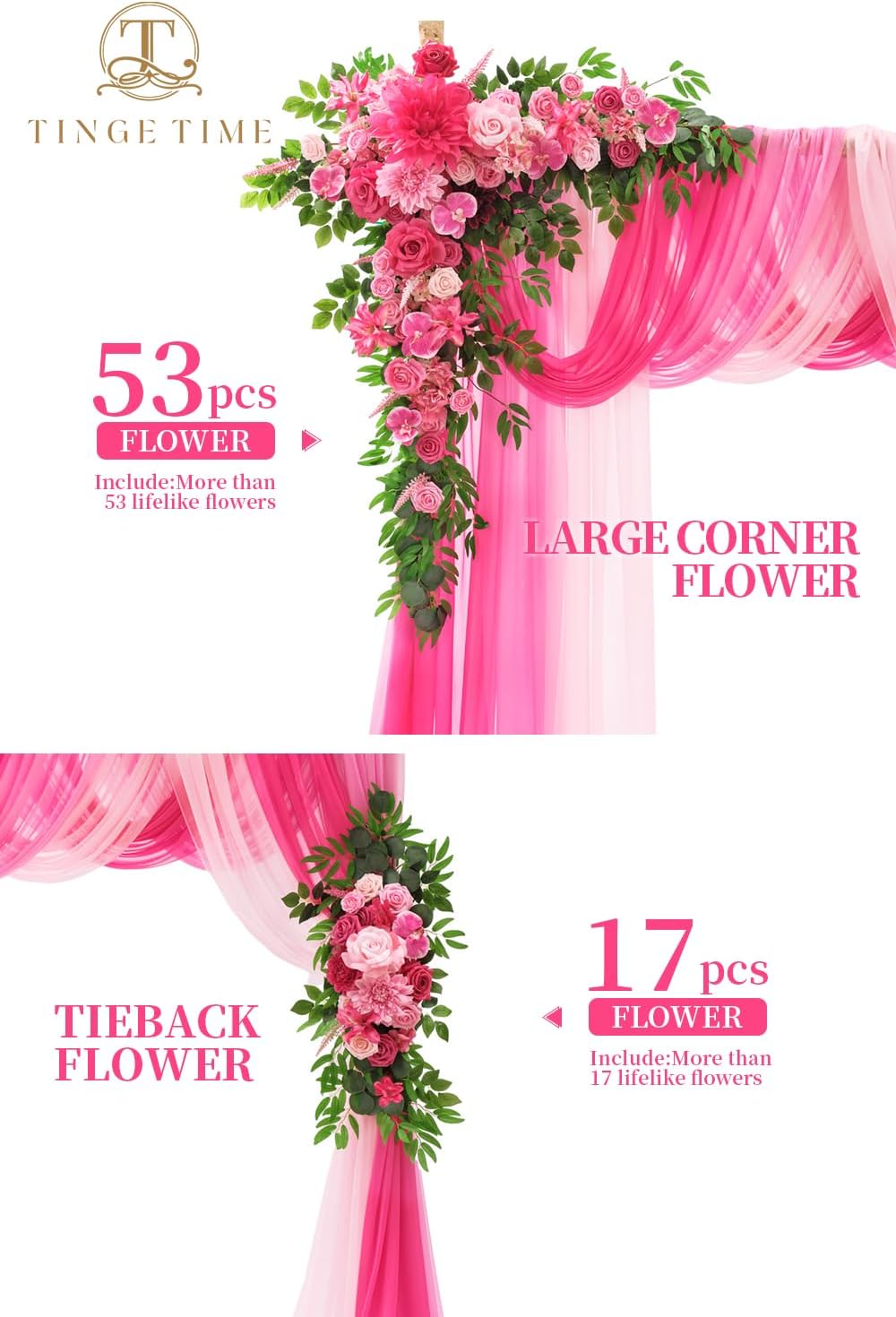 TINGE TIME Artificial Arch Flowers Kit Pack of 5, Wedding Decorations for Reception with Hanging Flowers, Wedding Arch Silk Floral Arrangements Ceremony Backdrop Bridal Shower Outdoor Party Decor