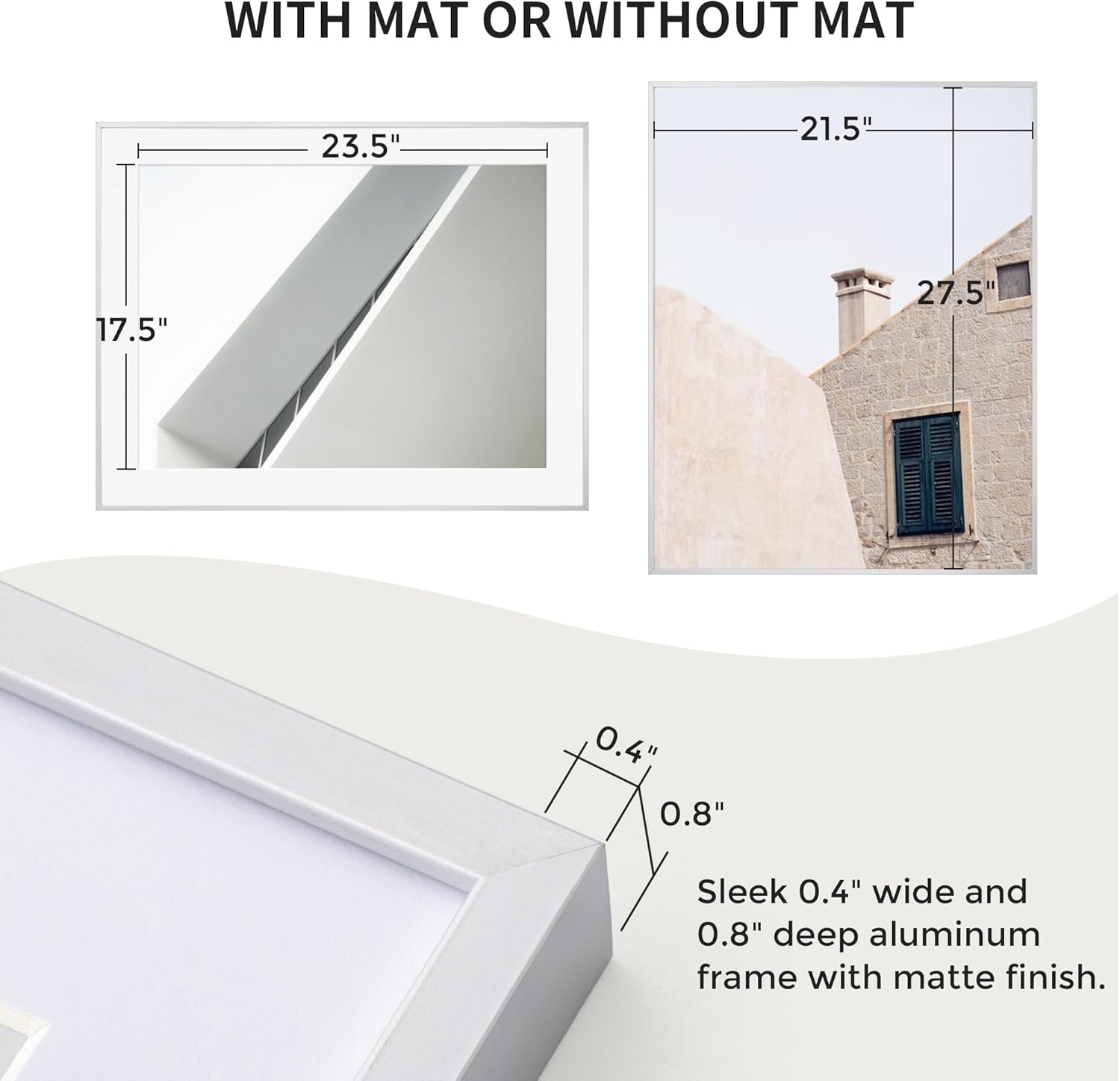 22x28 Metal Picture Frame with 18x24 Mat, Brushed Aluminum Finish, Tempered Glass Front, and Attached Hanging Hardware - Versatile Wall Display Frames for Vertical or Horizontal Orientation(Silver,