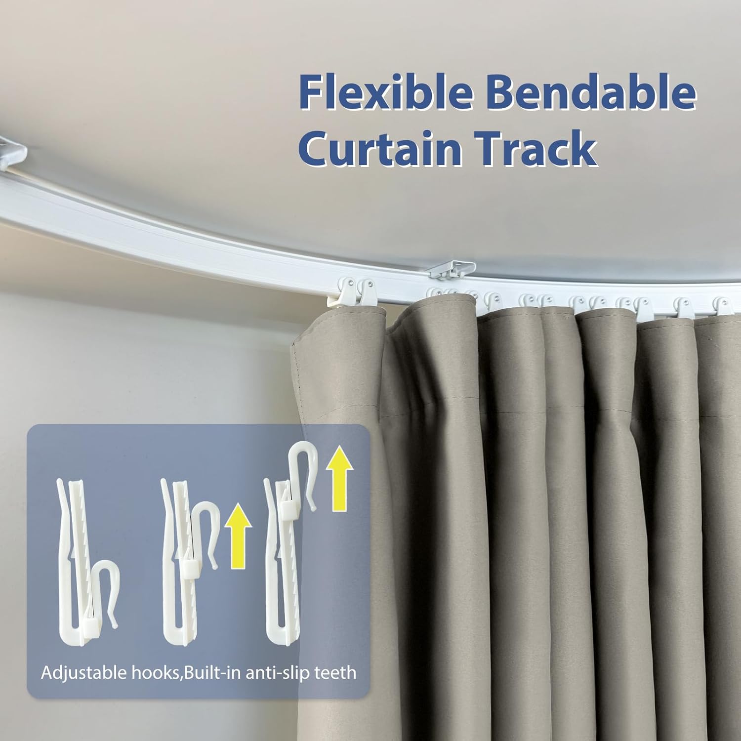 Room Divider Ceiling Mounted Curtains Track Sets Extra Wide Blackout Curtain Flexible Tracks for Bedroom Privacy Partition Separator, 1 Panel Light Grey Drape and White Rail, W10 x H8ft