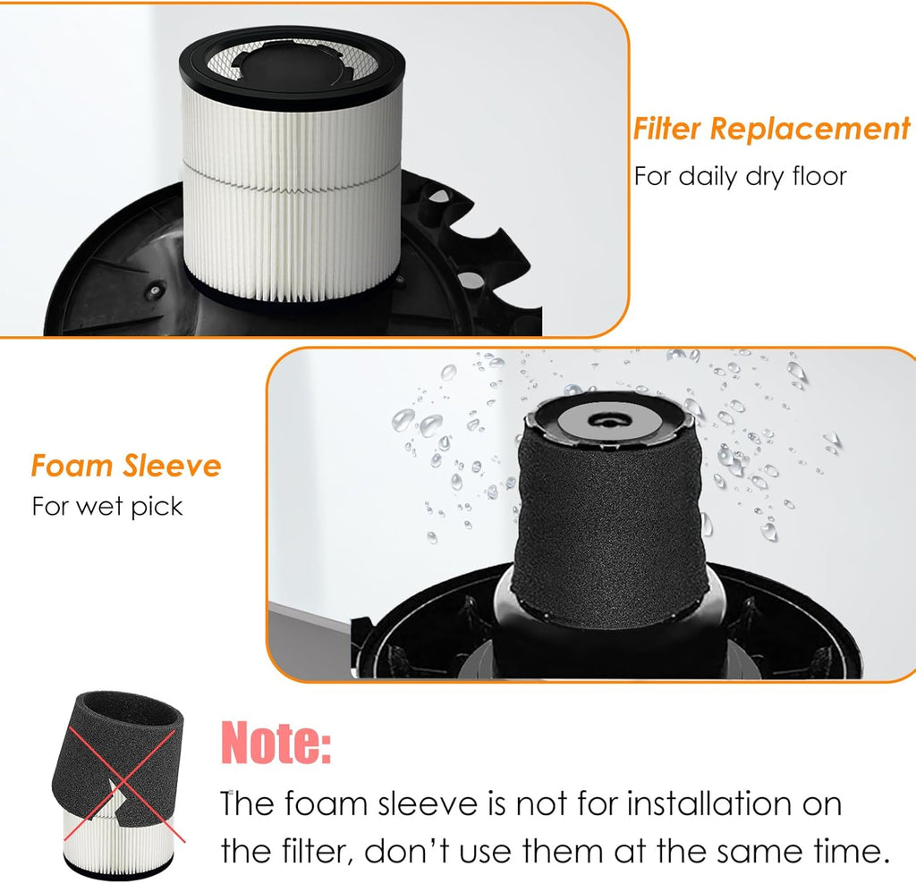 17884 Replacement Filter Fits Craftsman 6 8 12 16 Gallon Wet Dry Vacuums, Replaces 9-17884 General Purpose Vac Filter with 2x Wet Foam