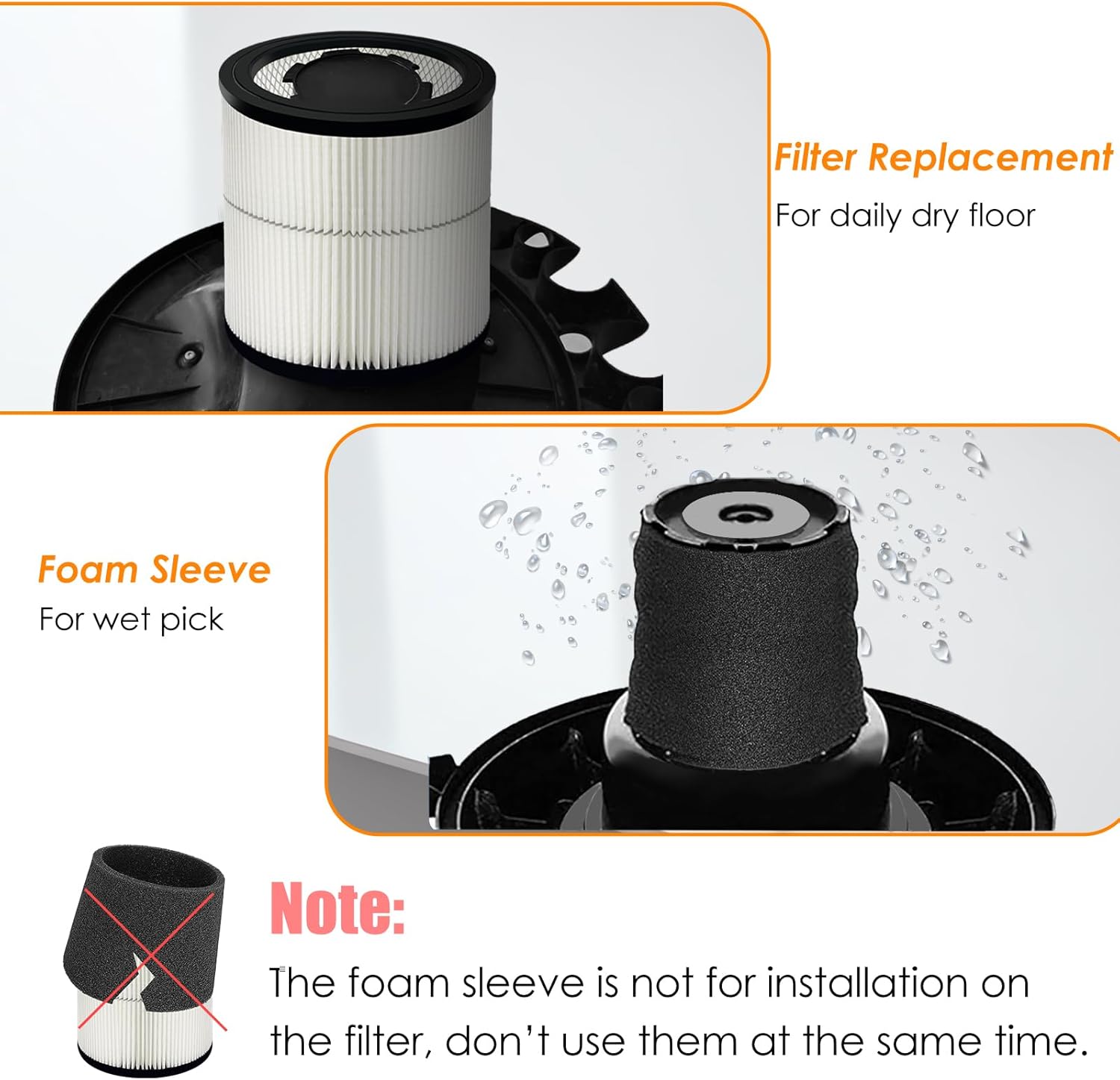 17884 Replacement Filter Fits Craftsman 6 8 12 16 Gallon Wet Dry Vacuums, Replaces 9-17884 General Purpose Vac Filter with 2x Wet Foam