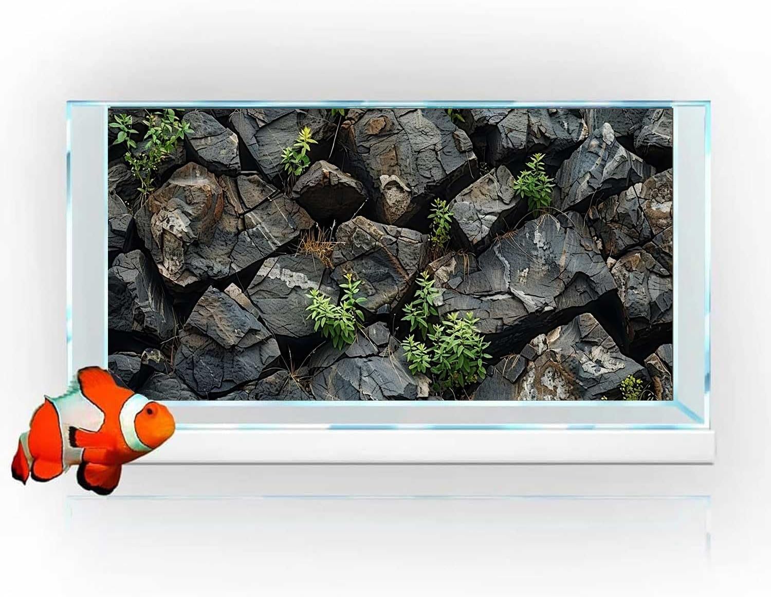 Stone Aquarium Background, Underwater Rock Plant Fish Tank Background Rocky Terrarium Background Black, Polyester Background with 6 EVA Double-Sided Tapes 48x24 inches/120x60