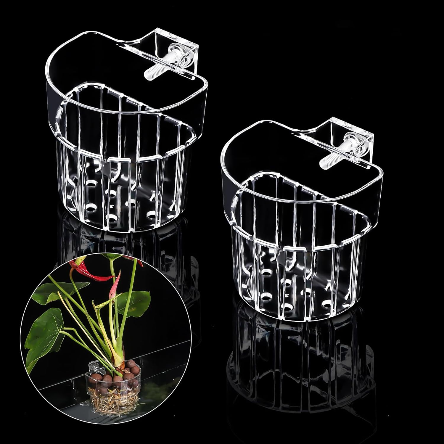 2 Pack Clear Aquarium Plant Holder Top Hanging Fish Tank Plant Holders Fits up to 0.8in Tank Edges, Aquarium Décor