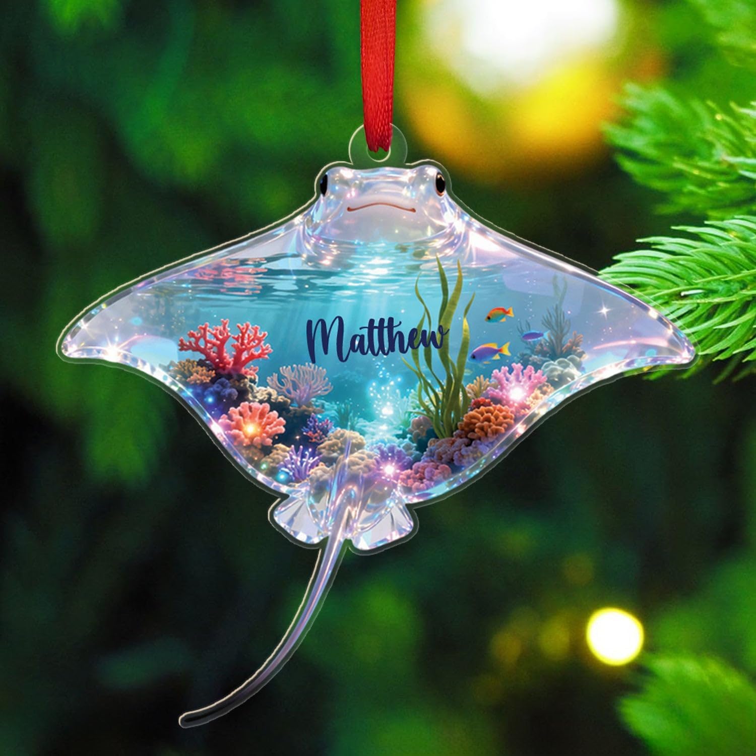 Stingray Christmas Acrylic Ornament 2025, Personalized Stingray Underwater 2D Flat Shape Ornament, Custom Name Fish Lover Ornaments, Sea Animal Lover Hanging Xmas Tree, Gifts for Marine Biologist