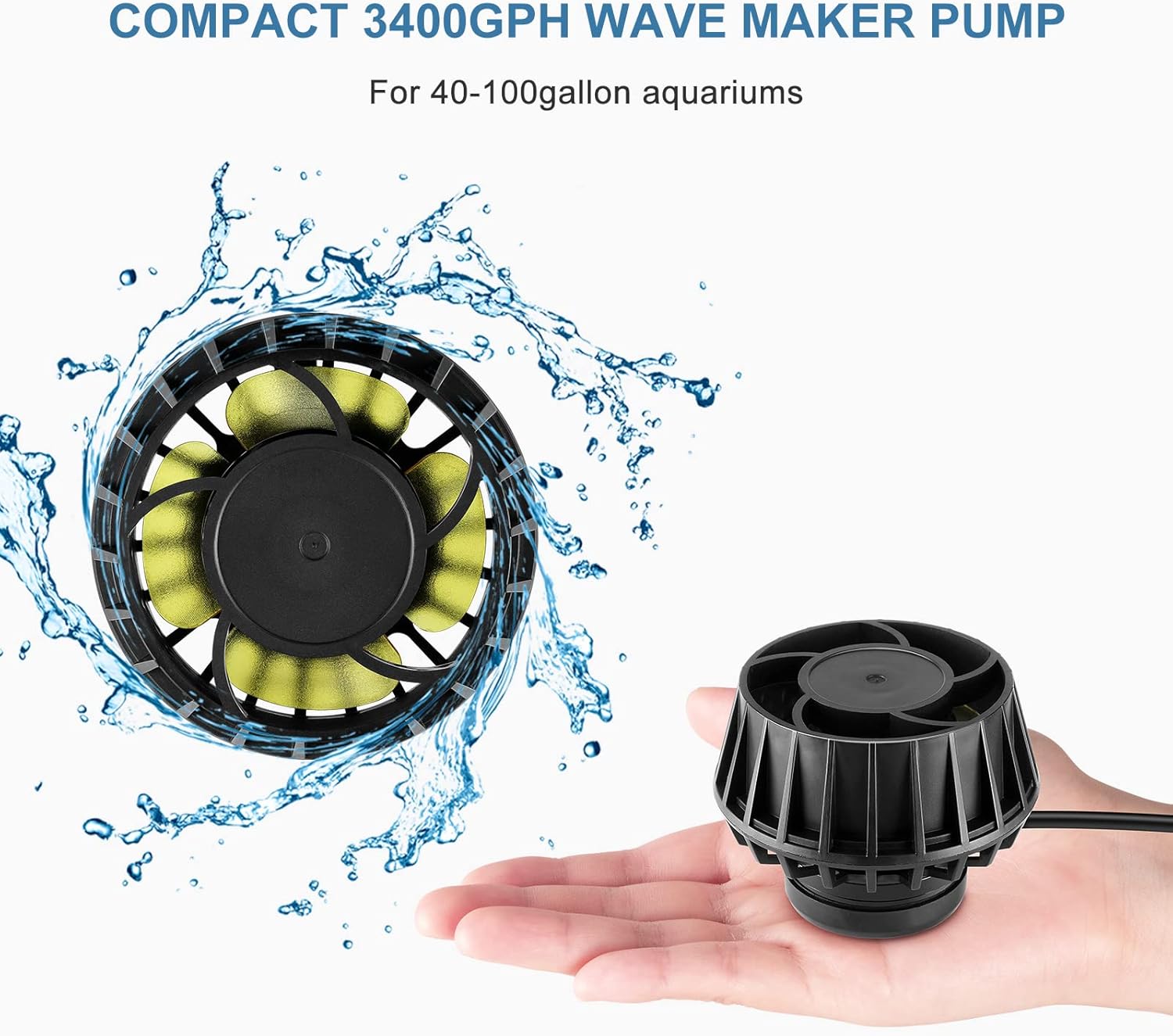 3400GPH Aquarium Wave Maker DC 24V Powerhead with Magnetic Mounting Wavemaker with Controller and LED Display Circulation Pump for 40-180 Gallon Tank (3400GPH) Black