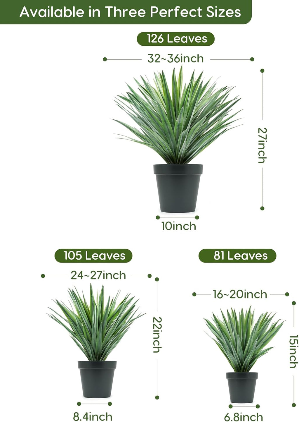 Velener Artificial Agave Plant in Black Pot with Real Stone Pebbles, Large Fake Agave Plant for Indoor and Outdoor-27 inches Tall, 126 Leaves