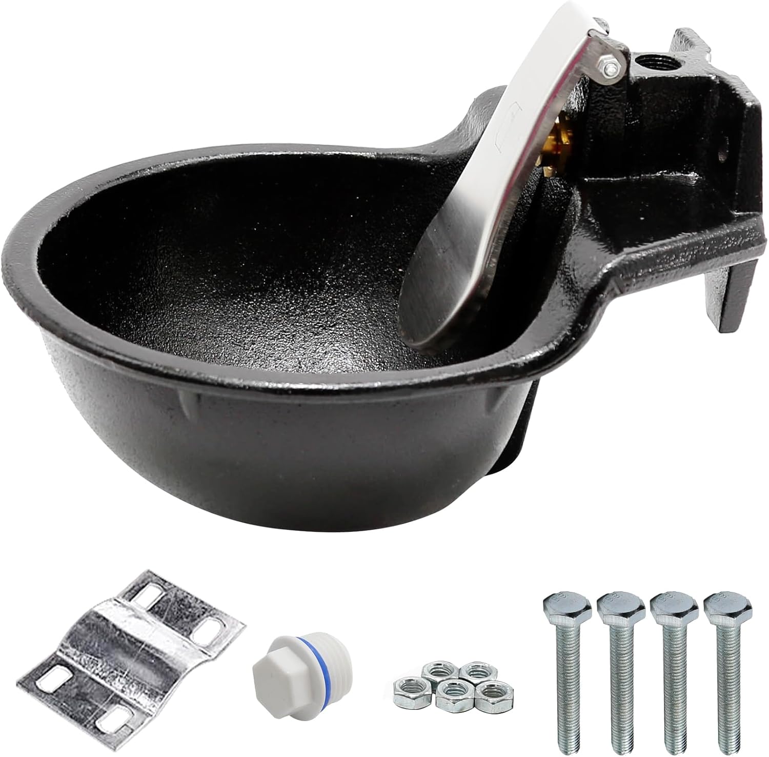 MDEOOSKY Extra Large Livestock Cast Iron Push-Paddle Automatic Horse Waterer with Accessories Livestock Water Trough 2.5L Heavy Duty Auto Drinking Metal Troughs for Horse Cattle Goat Pig Capacity