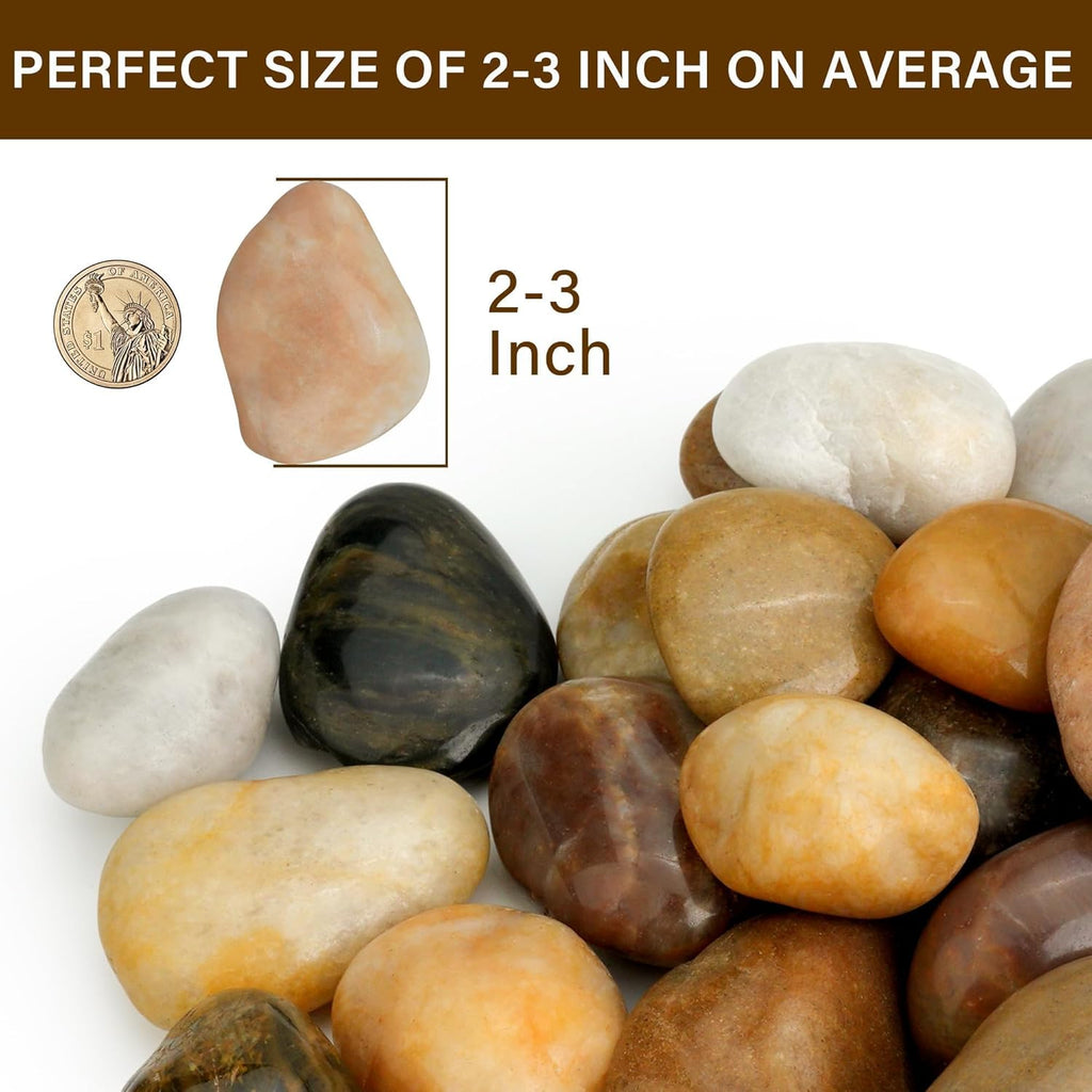 NUPICK 6lb River Rocks for Plants Indoor, 2-3Inch Mixed Pebbles for Vases Fillers, Decorative Gravel for Fish Tank, Natural Polished Stones for Succulent, Bonsai, Landscaping, Bird Baths