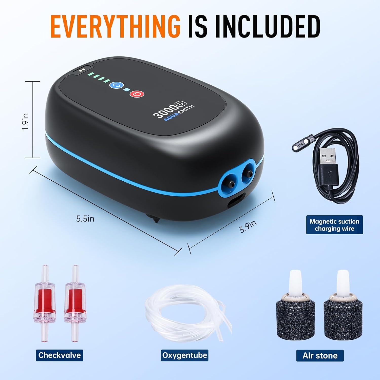 Bait Aerator,Rechargeable Aerator for Fish,IPX7 Waterproof, Suitable for Outdoor Fishing, Power Outage Emergency air Pump, Built-in Battery 3000mah, (3W/48GPH) Maximum Battery Life of 70 Hours