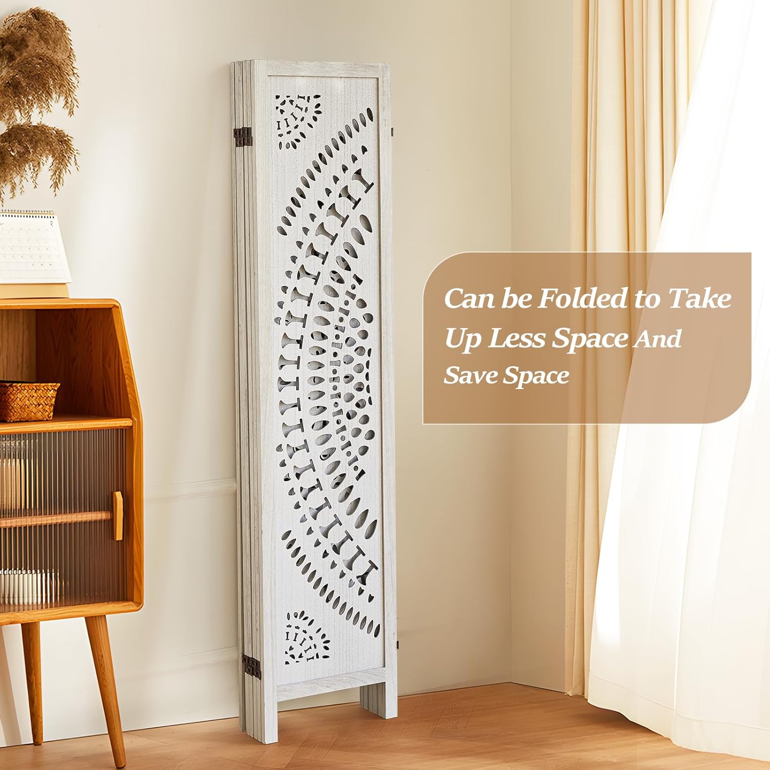 Room Dividers and Folding Privacy Screens, Boho 6 Panel Room Divider, 67" Room Divider Wall, Modern Room Partition, Privacy Dividers for Rooms, Bedroom, Office, White