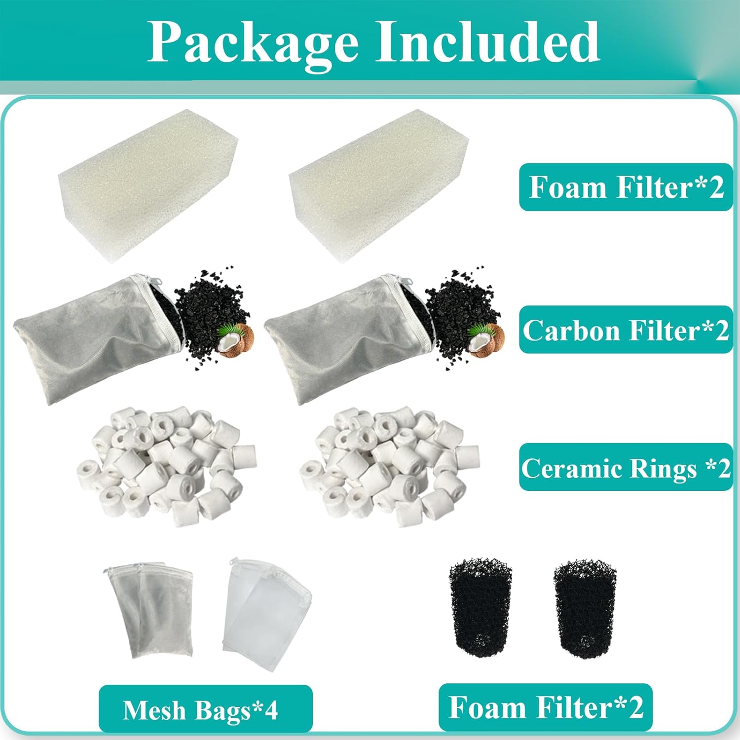 4 Set Three-Stage Filters Replacement Media Kit for AquaClear 50 Power Filter, Fish Tank Filter for 20-to-50 Gallon Aquariums