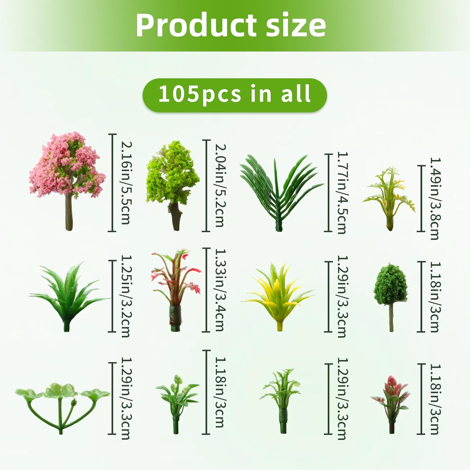 105 Pcs Miniature Plant Set,Mini Trees Flowers Shrubs Diorama Garden Supplies for Crafts,Mini Fake Plastic Trees for Diorama Train Garden Scenery Railway Sand Architecture Model Supplies