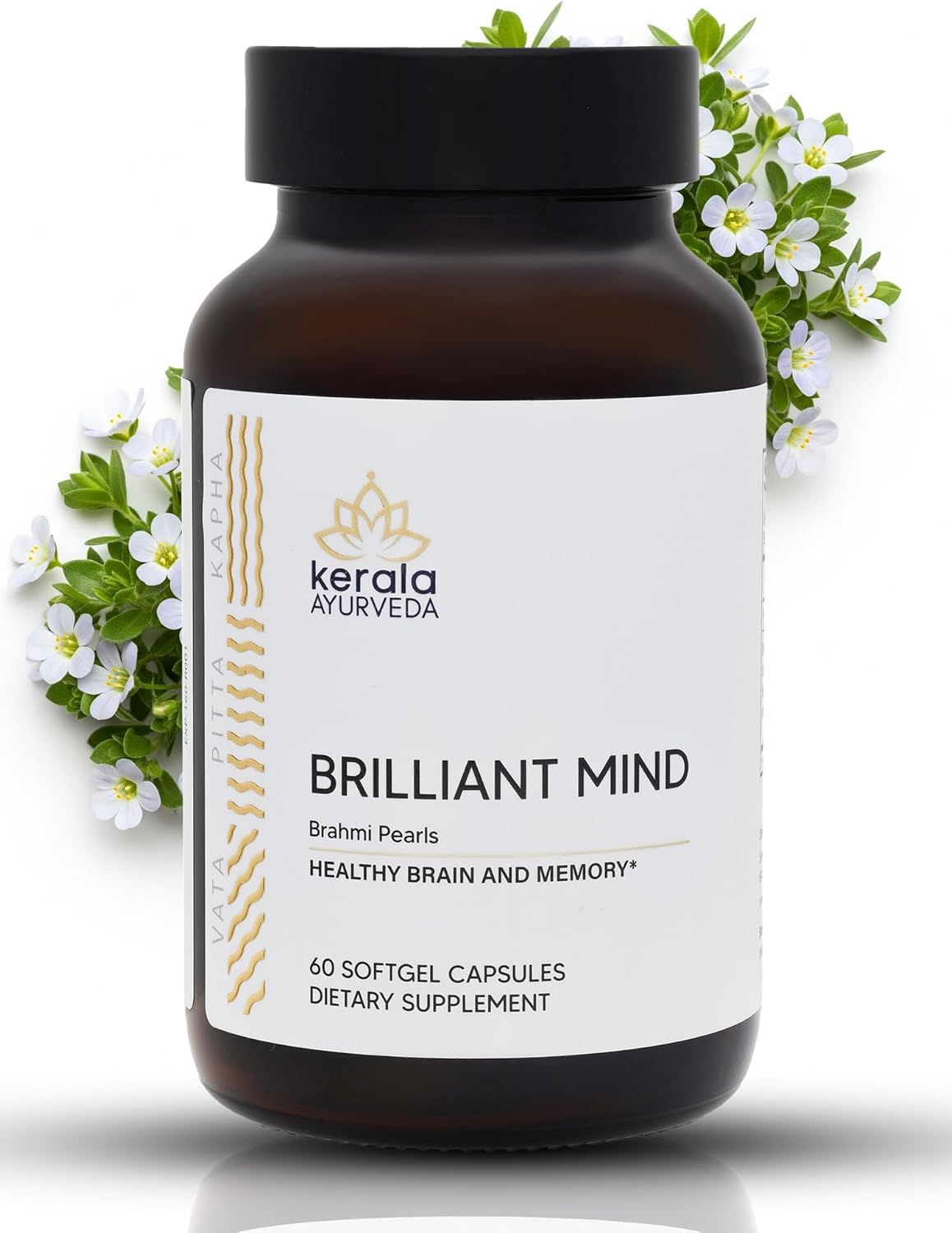 Kerala Ayurveda Brahmi (Bacopa Monnieri) Pearls - 60 Capsules | Ayurvedic Brain Health, Memory & Focus Herbal Supplement for Adults | Natural Focus & Stress Relief Brain Booster | Prop 65 Compliant