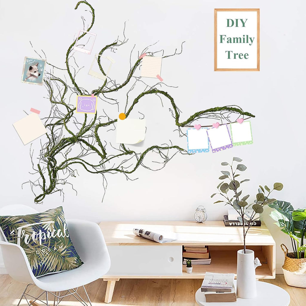 300cm/118inch Flexible Green Medium Artificial Tree Branches Fake Tree Trunk Garland Rattan Wreath Cherry Blossom Grape Vines Floral for Wall Hanging Front Door Reptile Habitat Decoration