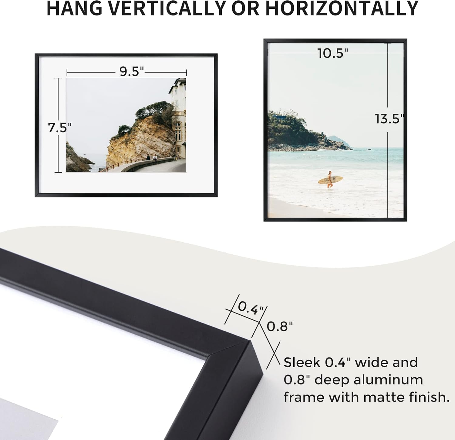 Fun Memories 11x14 Premium Metal Picture Frame - 11x14 Aluminum Photo Frames with 8x10 Mat, and Hanging Hardware - Ideal for Wall or Tabletop Display - Set of 3 - Black