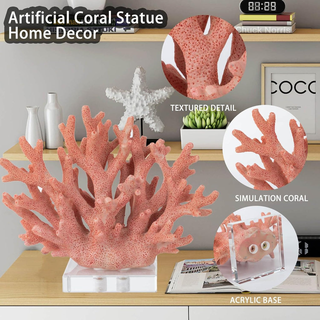 Coral Reef Decor Faux Coral Decor Resin Coral Home Decoration Coral Standing Décor Coral Sculpture with Acrylic Base Pink