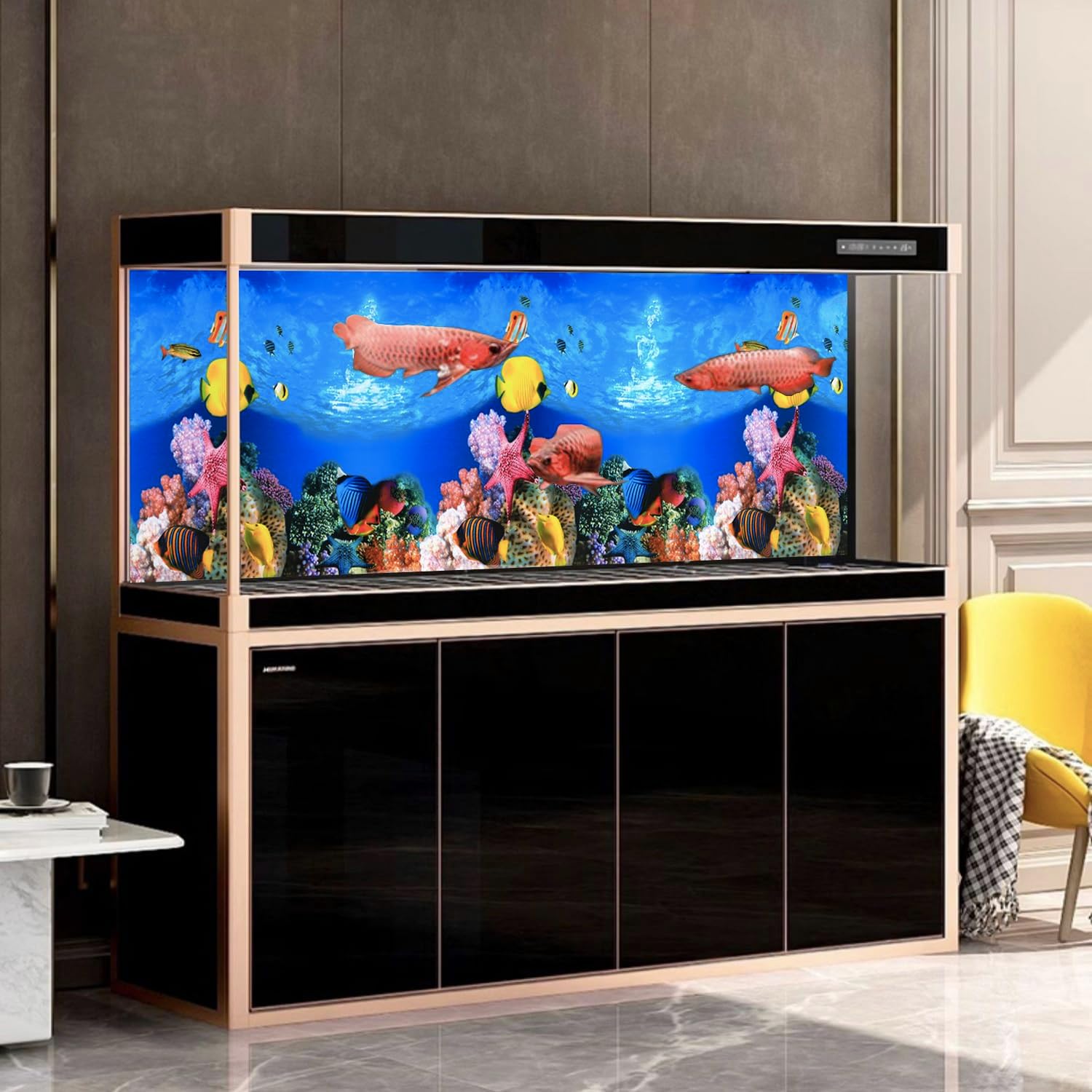 Lainrrew Aquarium Background Poster HD, Dual-Sided Water Plants & Fish Tank Landscape, 16"x40", Vivid Marine Life, Waterproof Scenery, Easy to Install, Durable Tank Decor (Type 1)