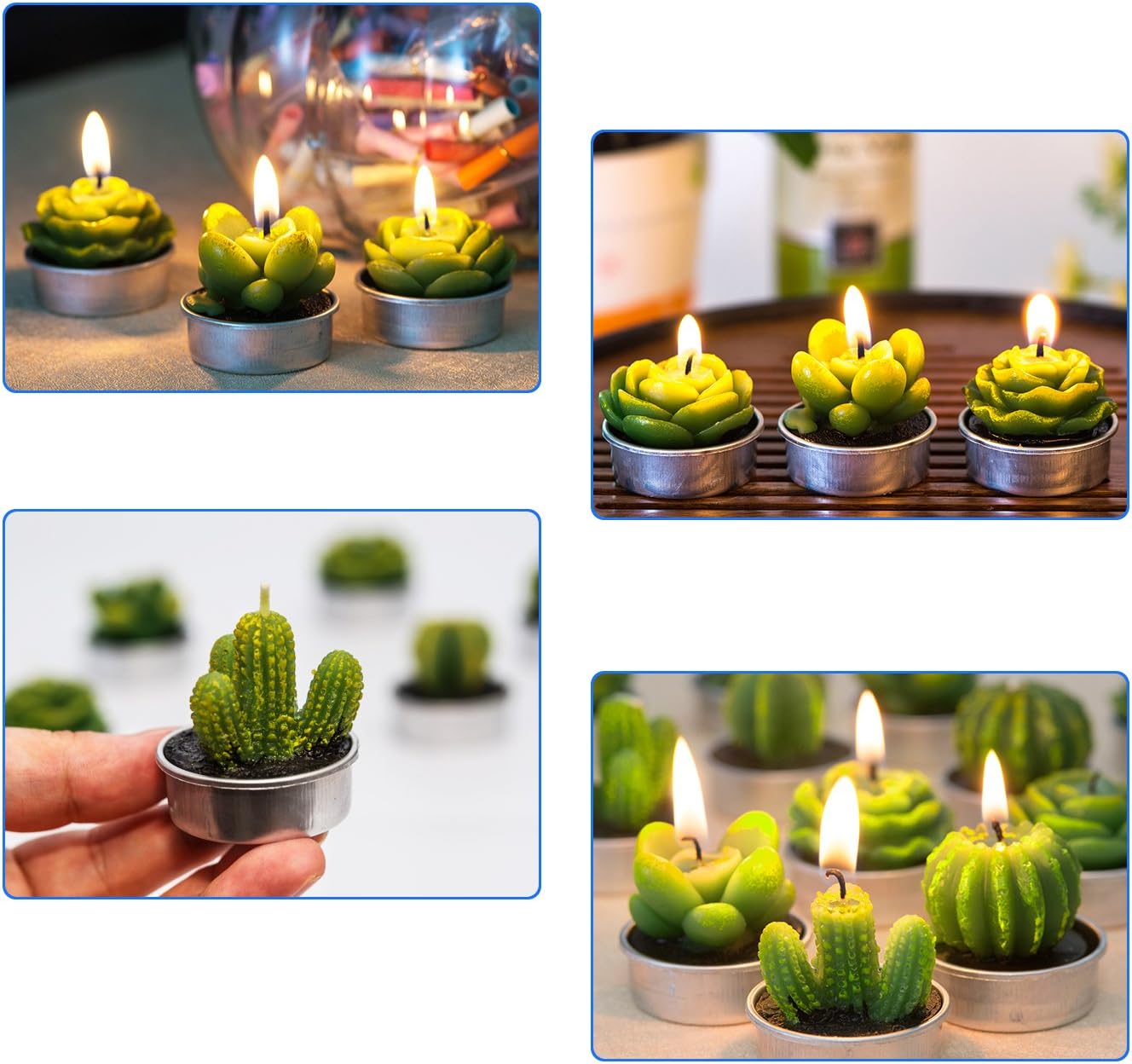 Cactus Tealight Candles,12 Pieces Handmade Delicate Succulent Cactus Candles for Party Wedding Spa Home Decoration