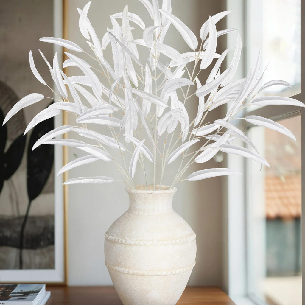 Briful 5-Pack 29.5’’Faux Eucalyptus Stems with White Willow Eucalyptus Leaves and Branches – Artificial Floral Stems for DIY Floral Arrangements, Wedding Bouquets, Vase Fillers, Home Decor