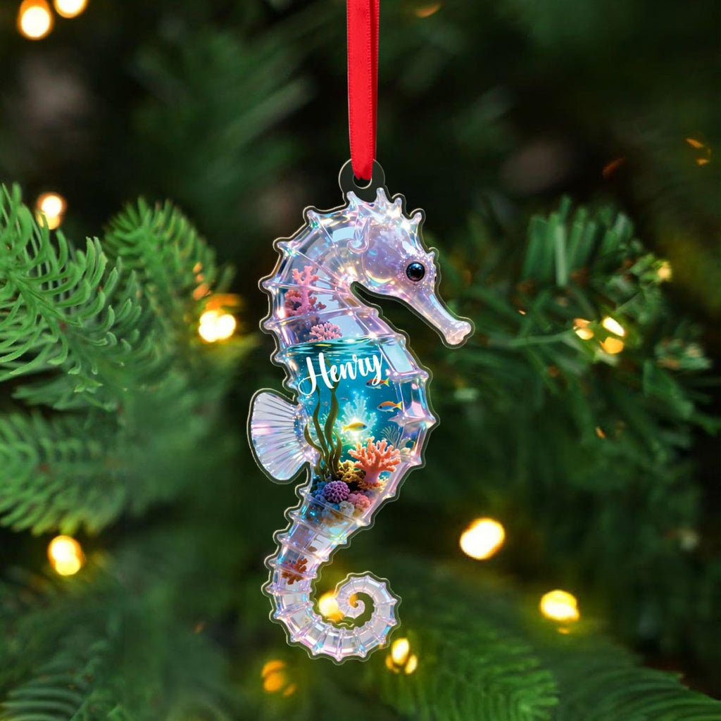 Personalized Seahorse Christmas Ornaments 2025, Animal Ocean Themed Ornament, Gift for Marine Life Lover Baby Friend, Customized Seahorses Underwater Shaped Ornaments, Seahorse Lover Keepsake