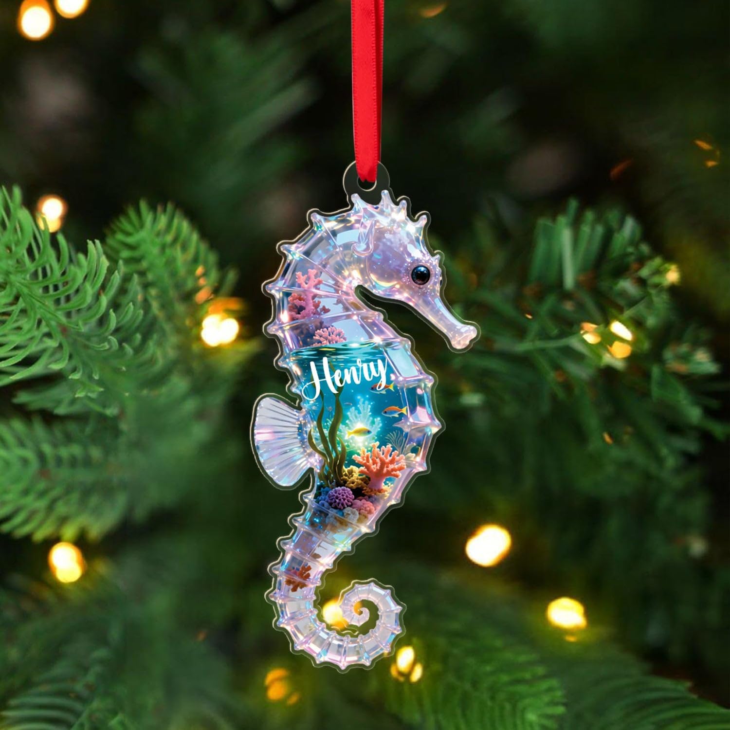 Personalized Seahorse Christmas Ornaments 2025, Animal Ocean Themed Ornament, Gift for Marine Life Lover Baby Friend, Customized Seahorses Underwater Shaped Ornaments, Seahorse Lover Keepsake