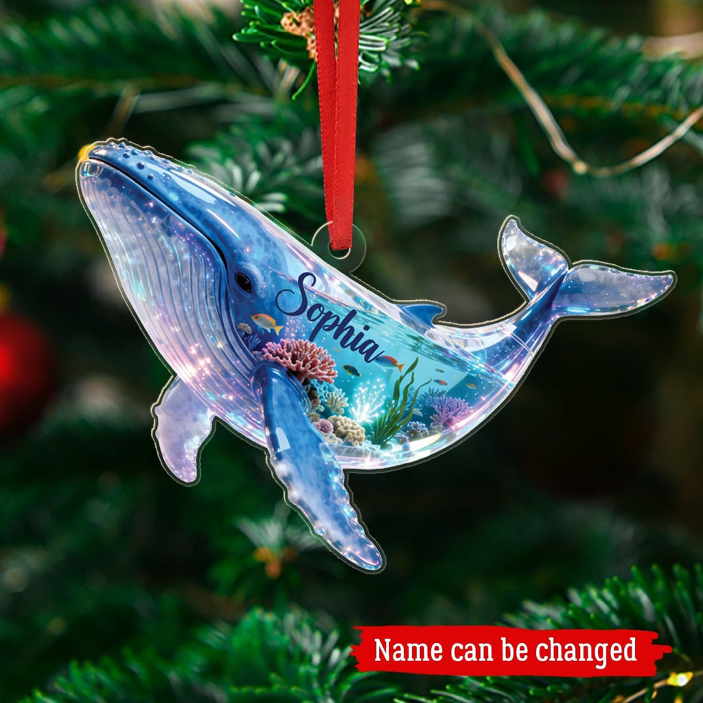 Personalized Whale Shaped Acrylic Ornament, Whale Sea Animal Christmas Ornament 2025, Marine Life Keepsake Gift for Marine Biologist Sea Animal Lover, Custom Name Whales Lover Ornaments