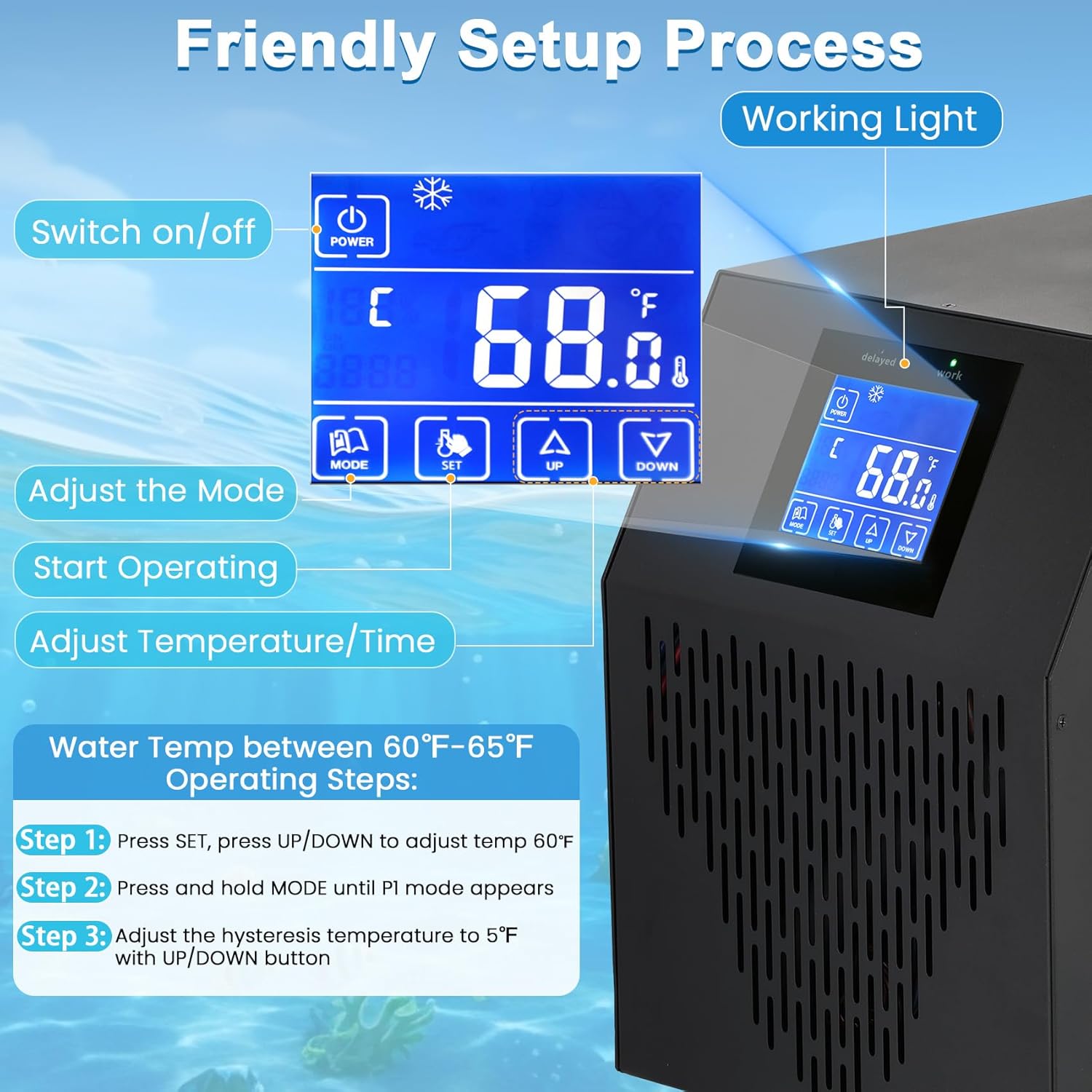 Aquarium Chiller 42 Gal, 1/10 HP Water Chiller Machine, Hydroponic Cooling System, Fish Tank Chiller with Upgraded LED display, for Axolotl Jellyfish