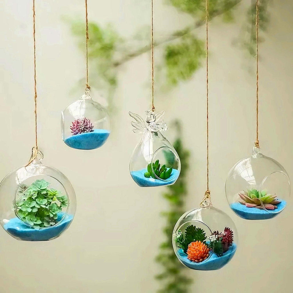 24pcs of Hanging Candle Holders, Glass LED Tealight Holders, Glass Globe Plant Terrariums, 2.36" Diameter Hanging Tealight Holder Terrariums for Wedding Party Tree Home Decorations