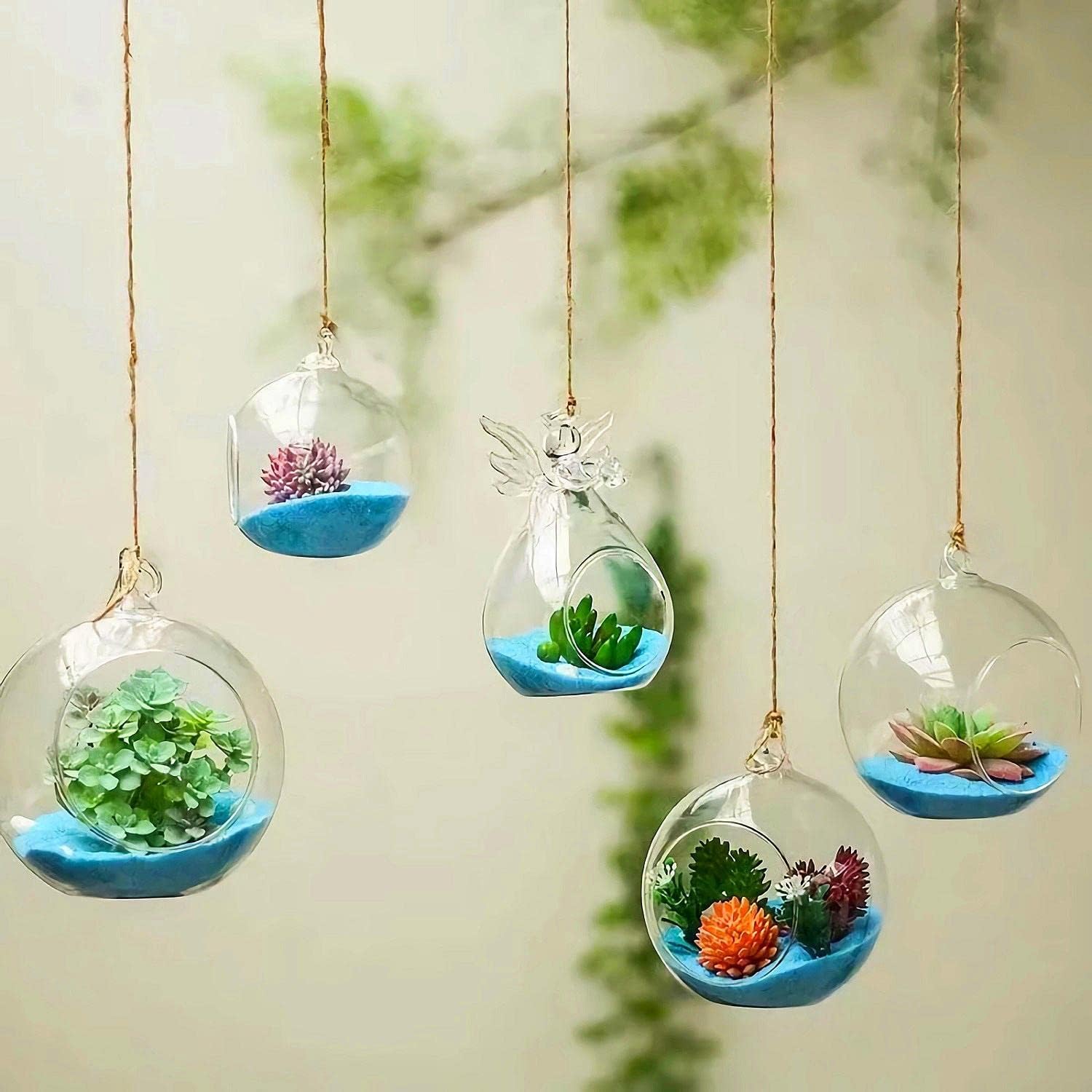 24pcs of Hanging Candle Holders, Glass LED Tealight Holders, Glass Globe Plant Terrariums, 2.36" Diameter Hanging Tealight Holder Terrariums for Wedding Party Tree Home Decorations
