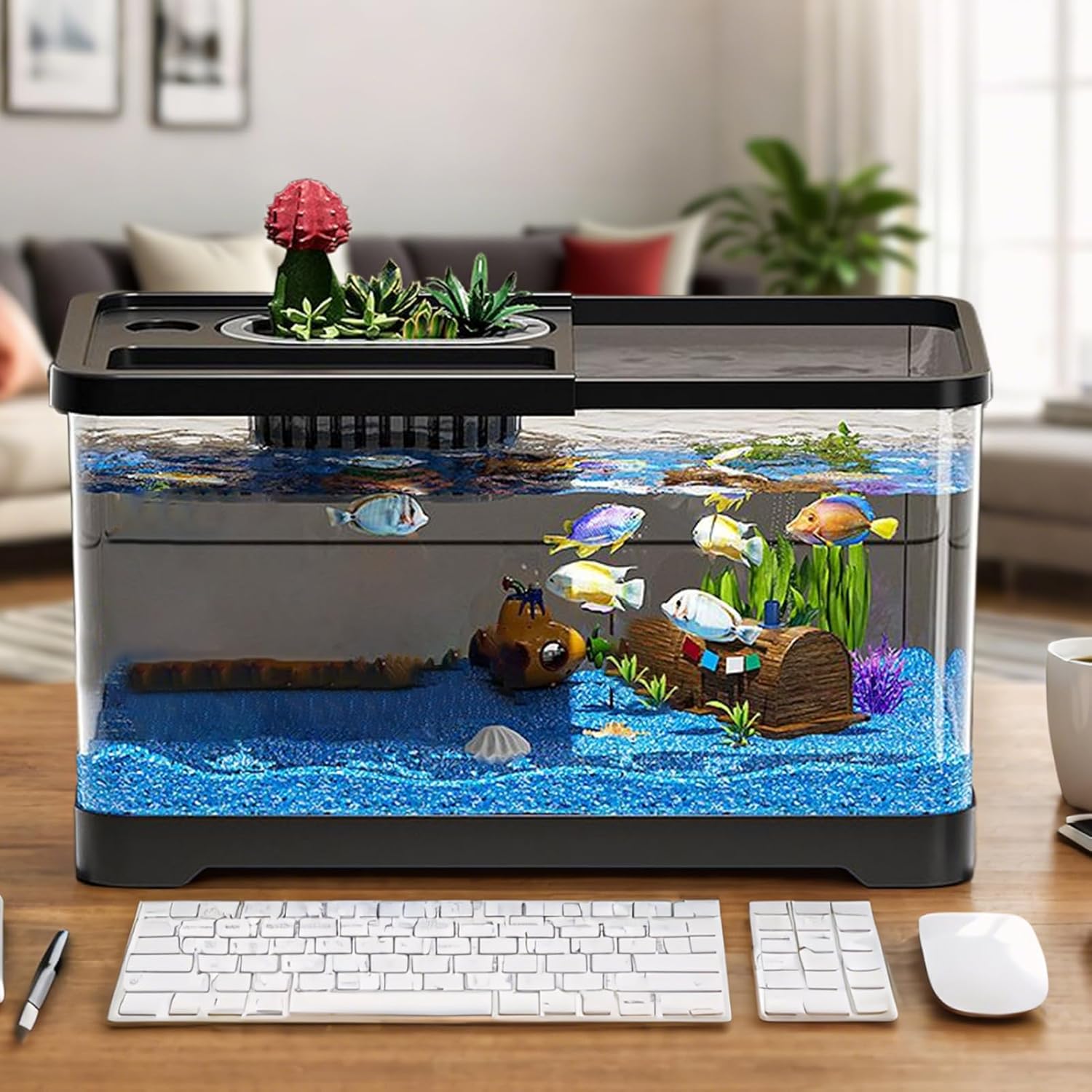 Fish Tank Kit with Accessories - Starter Aquarium Set, Underwater Landscape Decoration, Compact Glass Tank | Aquarium Setup for Den Living Room Dorm Kids Room Small Fish Habitat Decoration