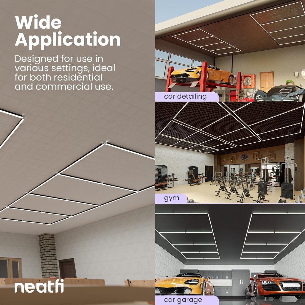 Neatfi LED Garage Ceiling Light, 31,680 Lumens, 6500K, 288W, Ultra-Bright Shop Light for Auto Shops, Car Detailing, Barber Shop, Beauty Salon, Basement, Warehouse, and Gym (4 Panels, Cool White)