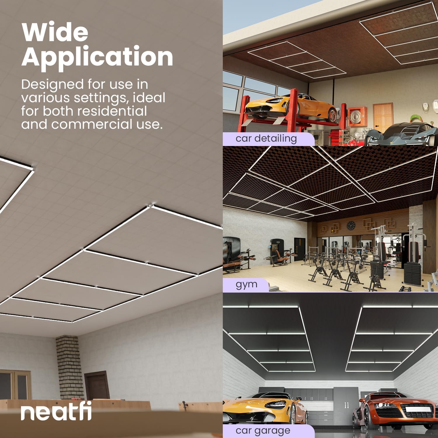 Neatfi LED Garage Ceiling Light, 31,680 Lumens, 6500K, 288W, Ultra-Bright Shop Light for Auto Shops, Car Detailing, Barber Shop, Beauty Salon, Basement, Warehouse, and Gym (4 Panels, Cool White)