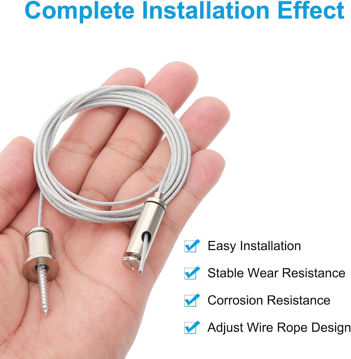 PATIKIL Ceiling Hanging Wire Cable Kit, 2m/6.6ft 4 Set Adjustable Light Suspend Cable Kit Panel Hanging Rope Clamp Slotted Round Nail for Pendant Light Fitting Aquarium Lights, Style 2