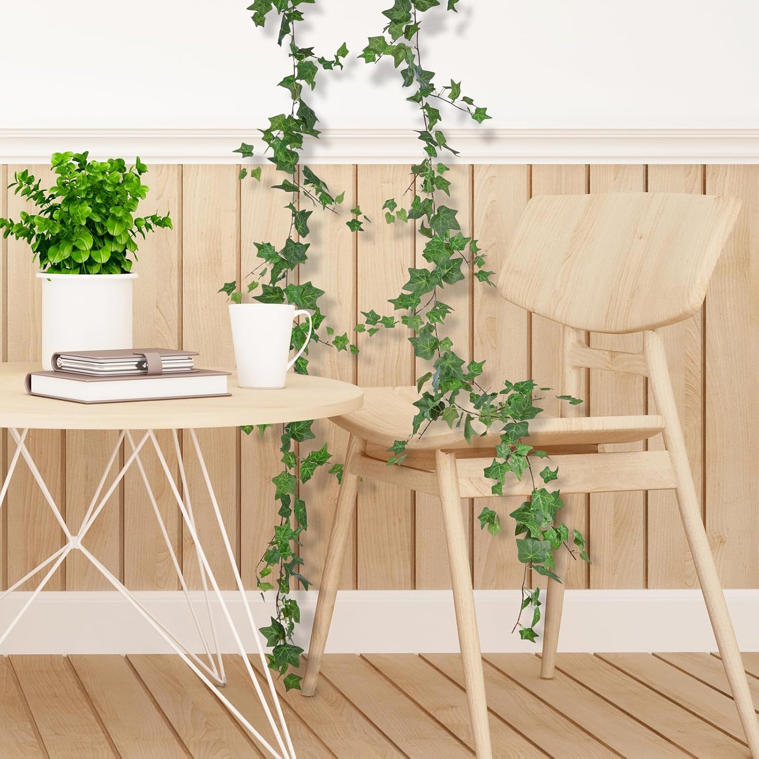 2 Strands Artificial Ivy Vines Garland, Fake Vines for Bedroom with Silk Green Leaves Faux Ivy Garland Greenery, Christmas Home Classroom Decor Garden Wedding Party Wall Aesthetic