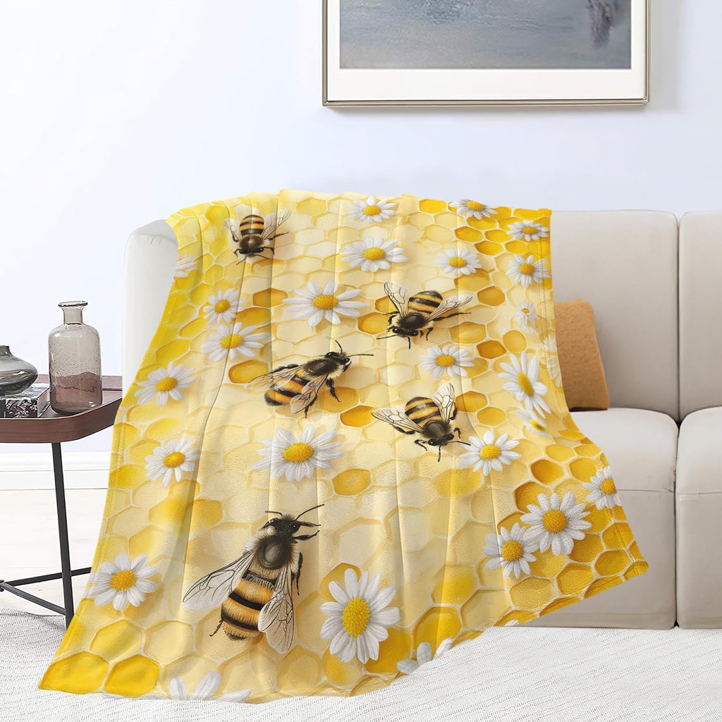 Bee Blanket Honey Bee Throw Blanket Gifts for Girls Women Kids Boys Adults Men Super Soft Cozy Plush Fluffy Fuzzy Fleece Blanket Home Decor 40''X50''