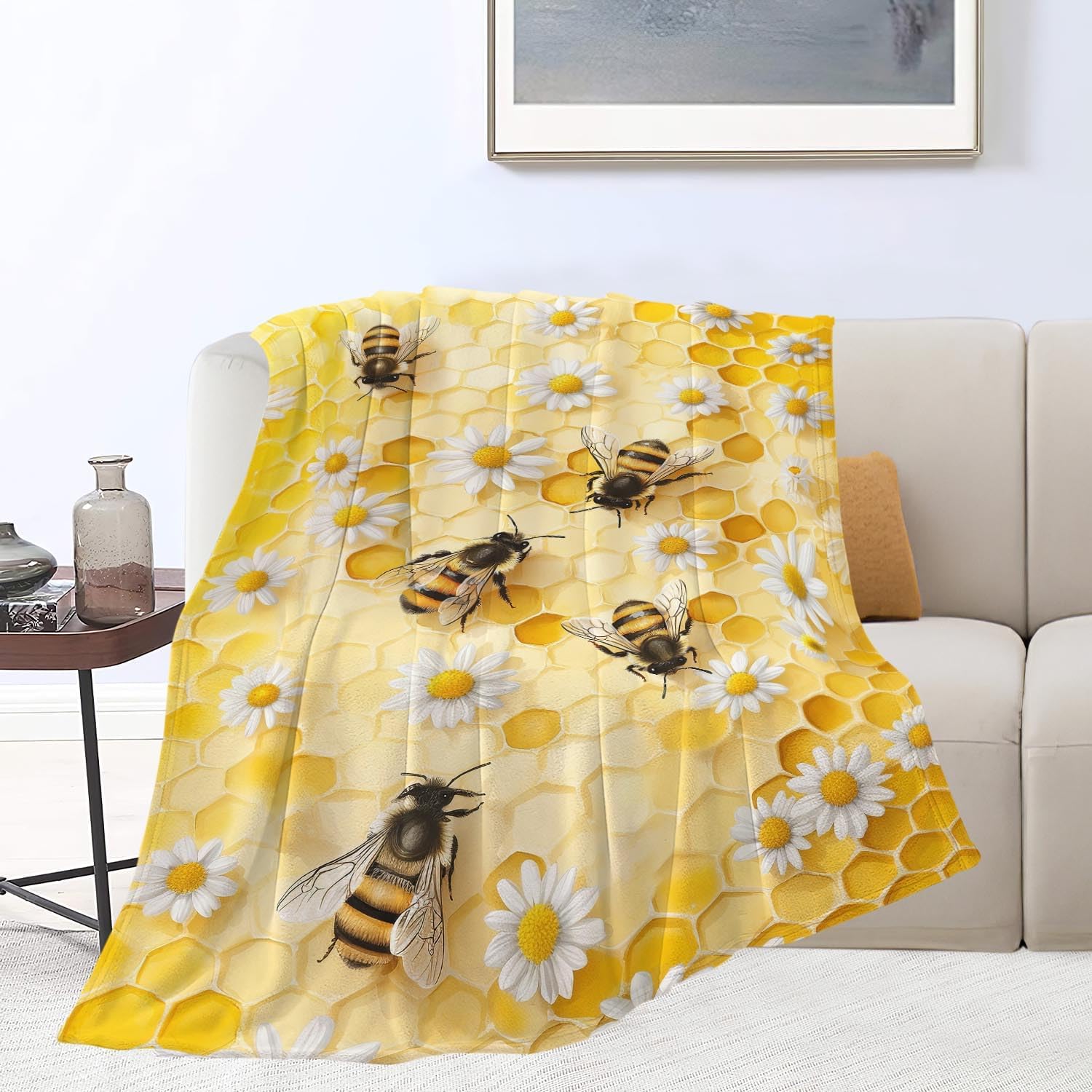 Bee Blanket Honey Bee Throw Blanket Gifts for Girls Women Kids Boys Adults Men Super Soft Cozy Plush Fluffy Fuzzy Fleece Blanket Home Decor 40''X50''