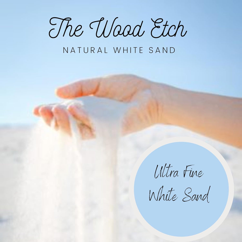 The Wood Etch 5 lb Natural White Sand for Sandbox, Sand Art, Home Decor, Sensory Bin, Aquarium & More, Odorless, Non-Toxic, Safe for Kids & Pets, Versatile, and Clump-Free for Easy Handling