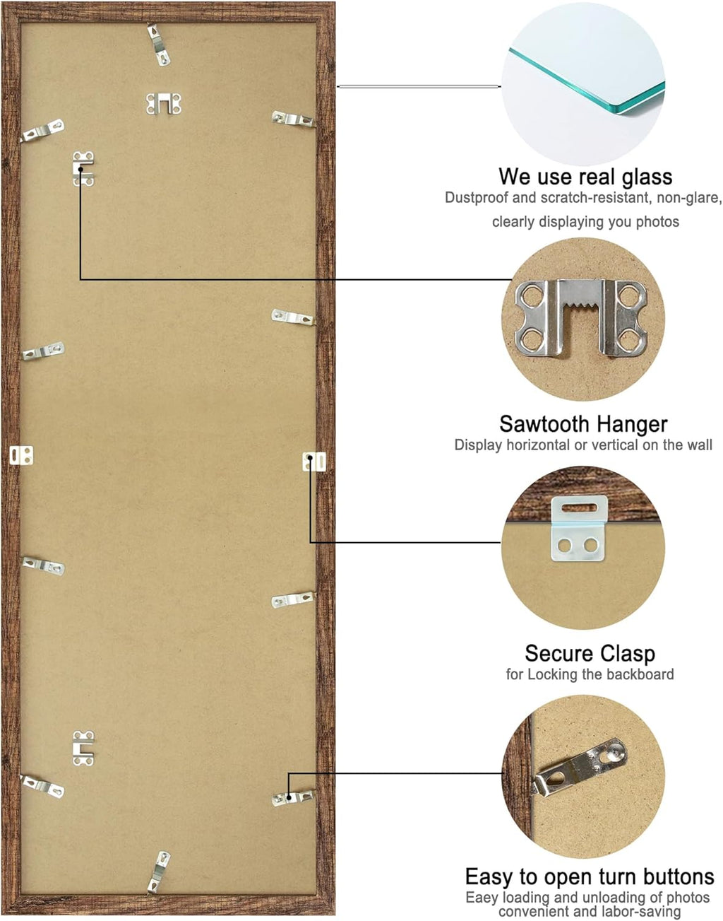 12x36 Picture Frame 2 Packs, Real Glass and Rustic Brown Wood Frame, Display Collage Pictures Twelve 4x6 With Mat or Pennant 12 x 36 Without Mat - Horizontal or Vertical Wall Mounting