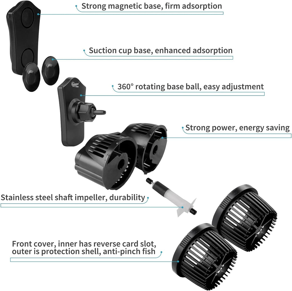 hygger 4200GPH Double Head Aquarium Circulation Pump, Quiet 12W Aquarium Wave Maker, with Strong Magnetic Suction Base, 360°Adjustable Power Head, for 110~240 Gal Tank
