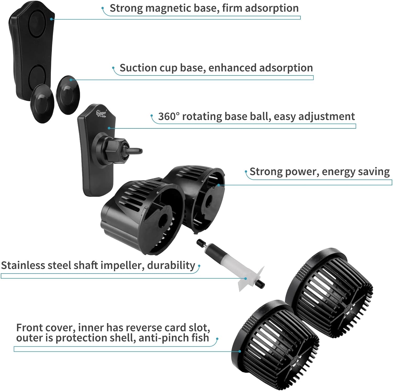 hygger 4200GPH Double Head Aquarium Circulation Pump, Quiet 12W Aquarium Wave Maker, with Strong Magnetic Suction Base, 360°Adjustable Power Head, for 110~240 Gal Tank