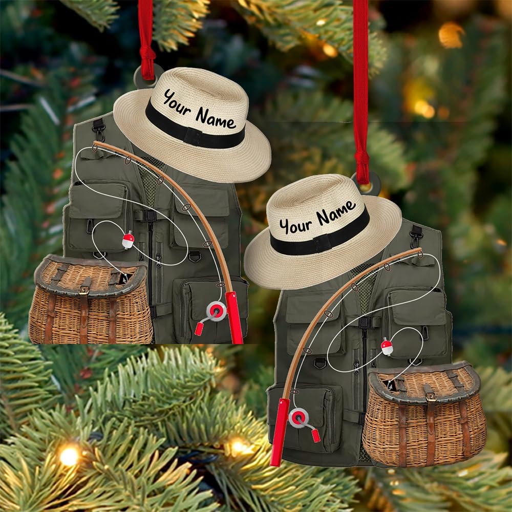 Personalized Fisherman Shirt 2D Flat Acrylic Ornament, Bass Fishing Christmas Ornament, Fishings Tools Keepsake, Fish Ornaments Fishing Man Decor Ornaments Fisherman Dad Gift 19