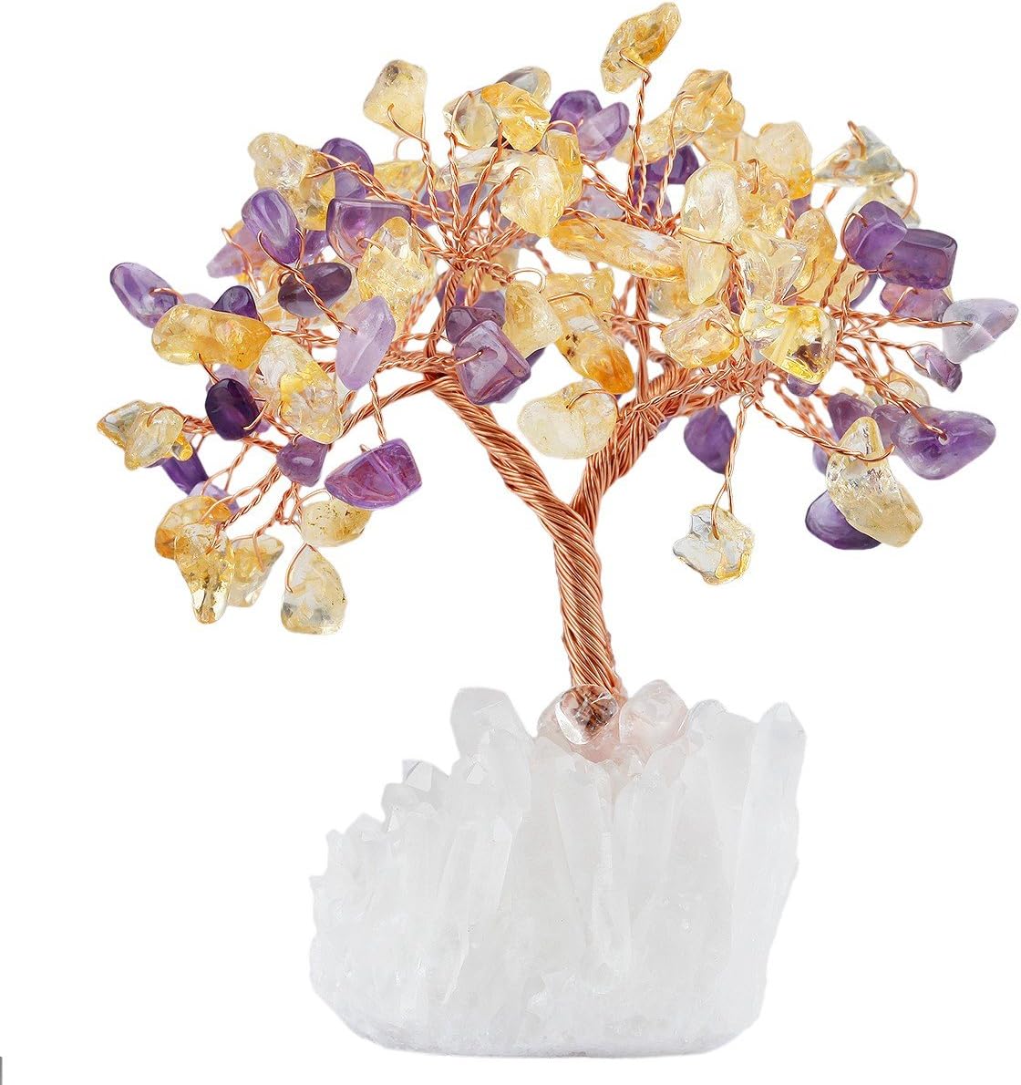 mookaitedecor Amethyst & Citrine Crystal Tree, Quartz Cluster Rock Crystal Base Bonsai Money Tree for Wealth and Luck