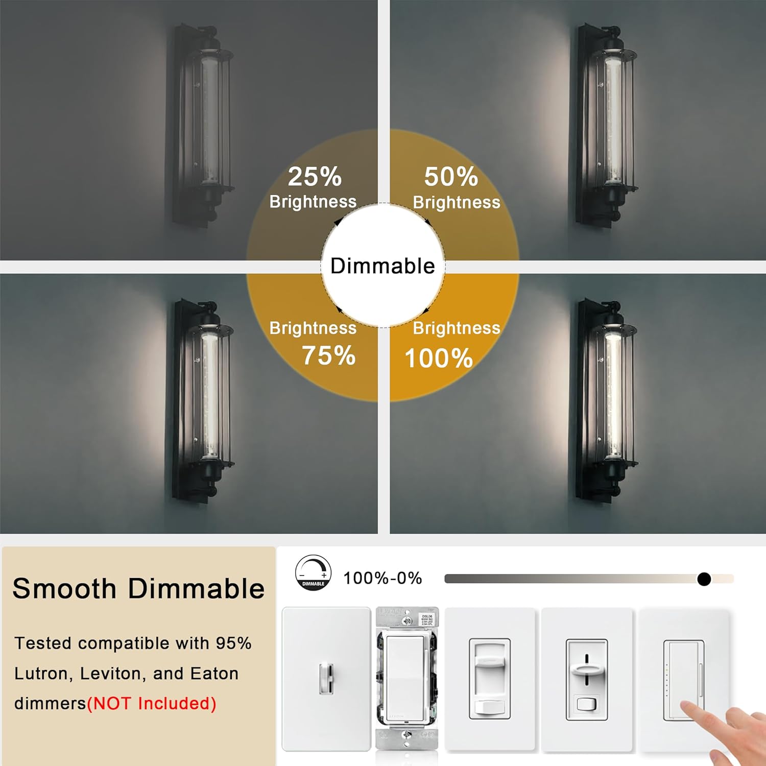 11.8IN 1000LM 5000K Daylight White Light Bulbs E26 Base, T10 T9 Edison Bulbs Dimmable 8W, AC 120V 100 Watt Equal Filament Bulb, Vintage Clear Glass Long Tubular LED Bulb, UL Listed - 2Pack