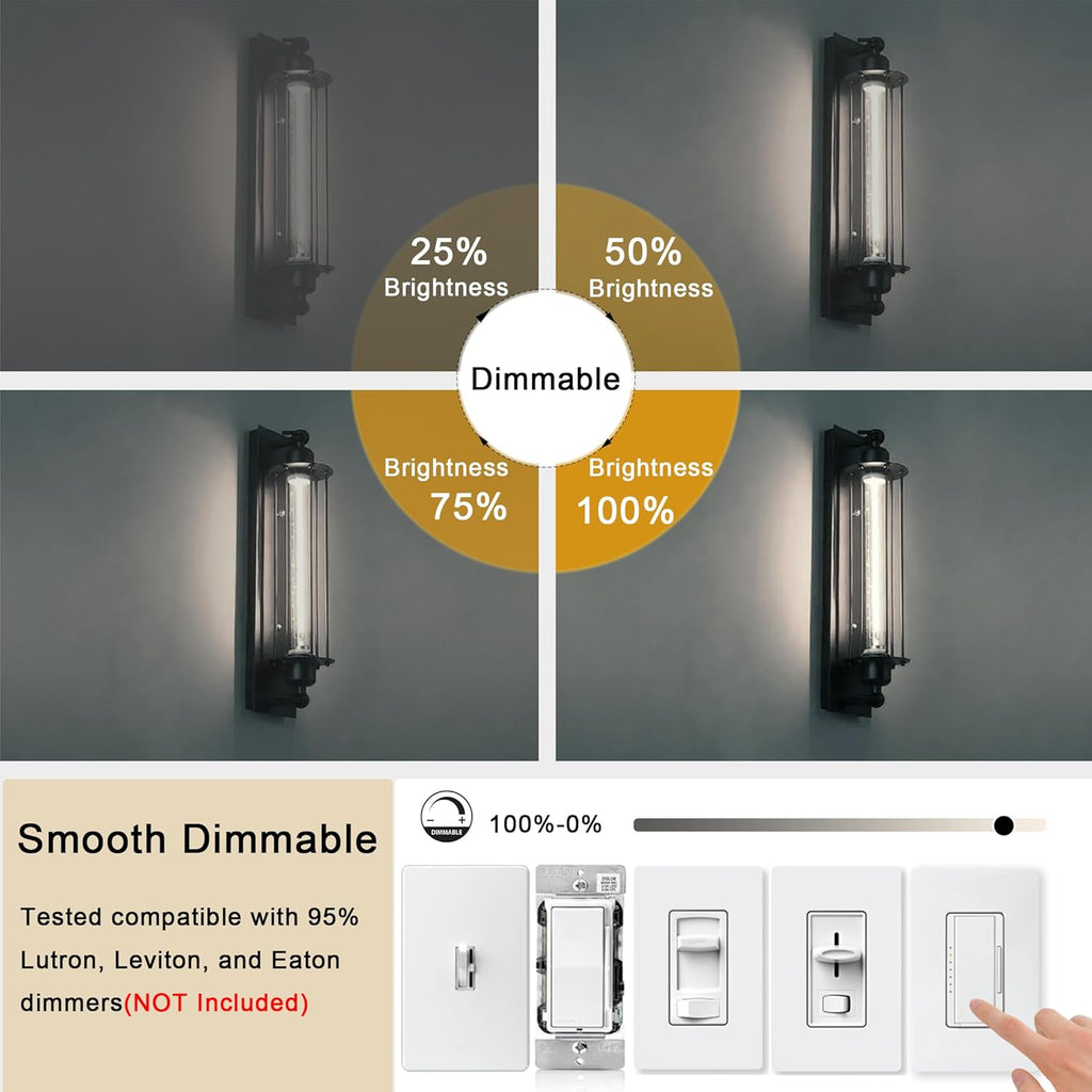 11.8IN 1000LM 5000K Daylight White Light Bulbs E26 Base, T10 T9 Edison Bulbs Dimmable 8W, AC 120V 100 Watt Equal Filament Bulb, Vintage Clear Glass Long Tubular LED Bulb, UL Listed - 4Pack