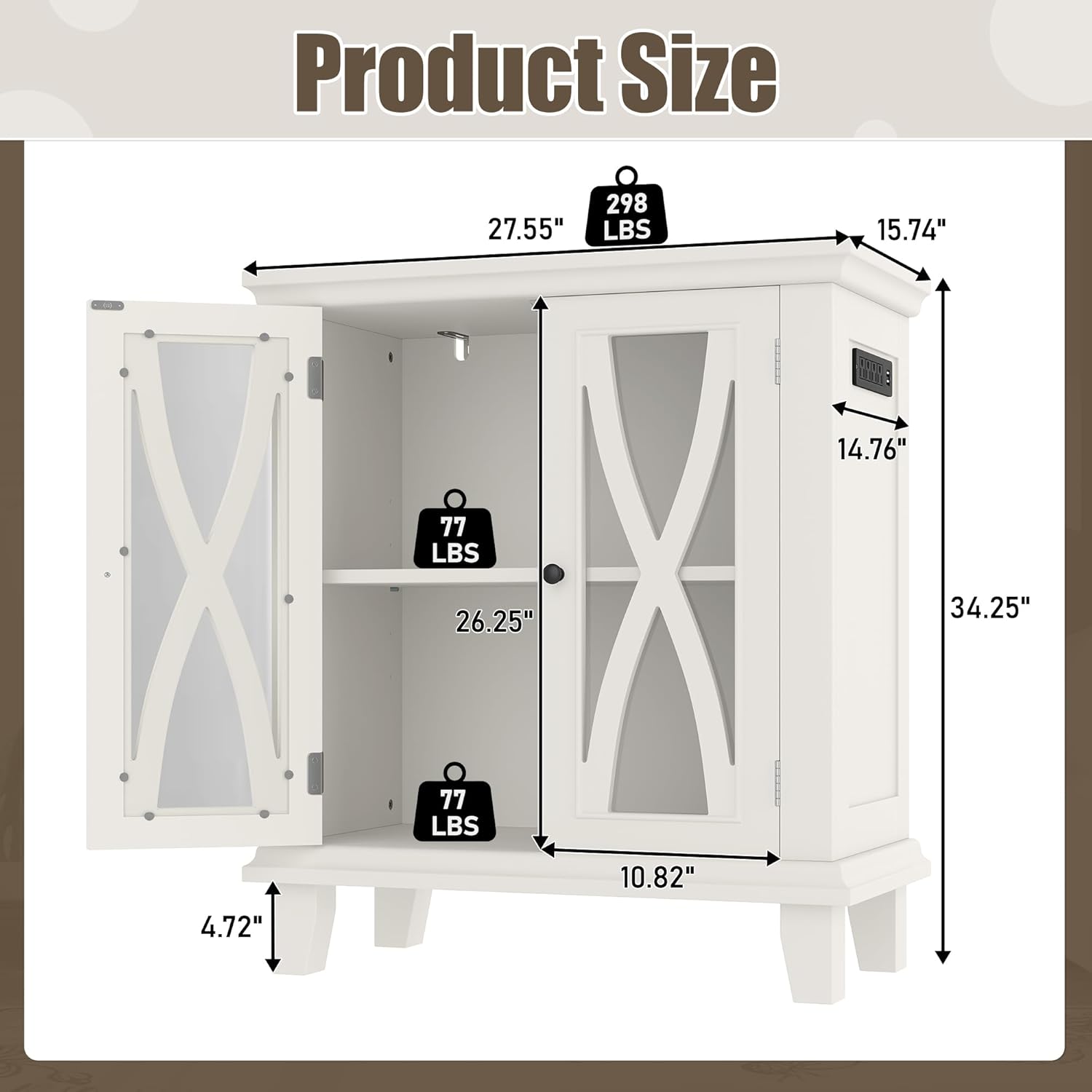 20 Gallon Fish Tank Stand with Power Outlets(4 AC 2 USB), Farmhouse Decorative Aquarium Stand Furniture with Adjustable Shelves, 10-20 Gallon Reptile Turtle Tank Stand with Cabinet Storage, Beige