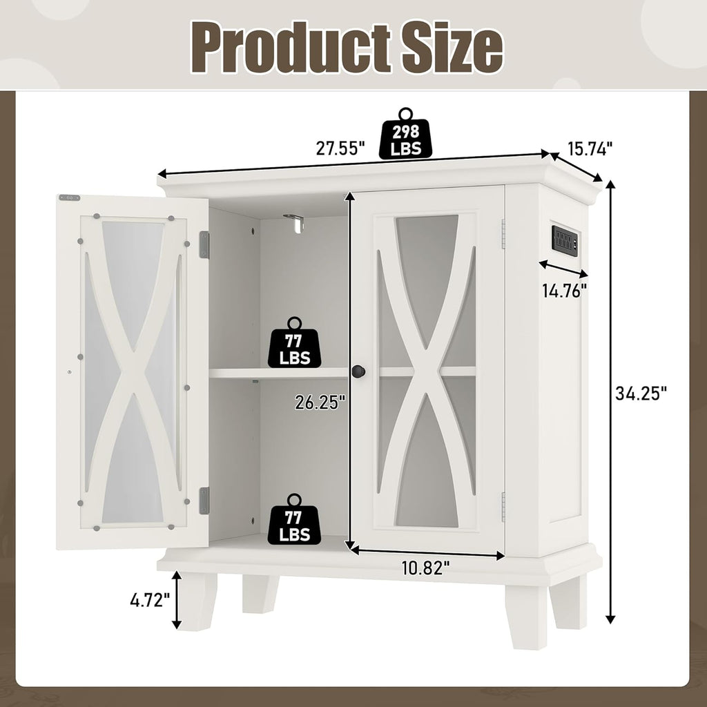 20 Gallon Fish Tank Stand with Power Outlets(4 AC 2 USB), Farmhouse Decorative Aquarium Stand Furniture with Adjustable Shelves, 10-20 Gallon Reptile Turtle Tank Stand with Cabinet Storage (Beige)