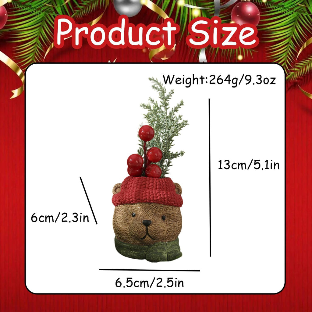 Christmas Table Decorations Artificial Mini Christmas Tree Decorations for Tables Fake Red Berry ＆ Pine Branch with Winter Bear Base Small Xmas Tree Tabletop Decor for Indoor Home Fireplace Mantel