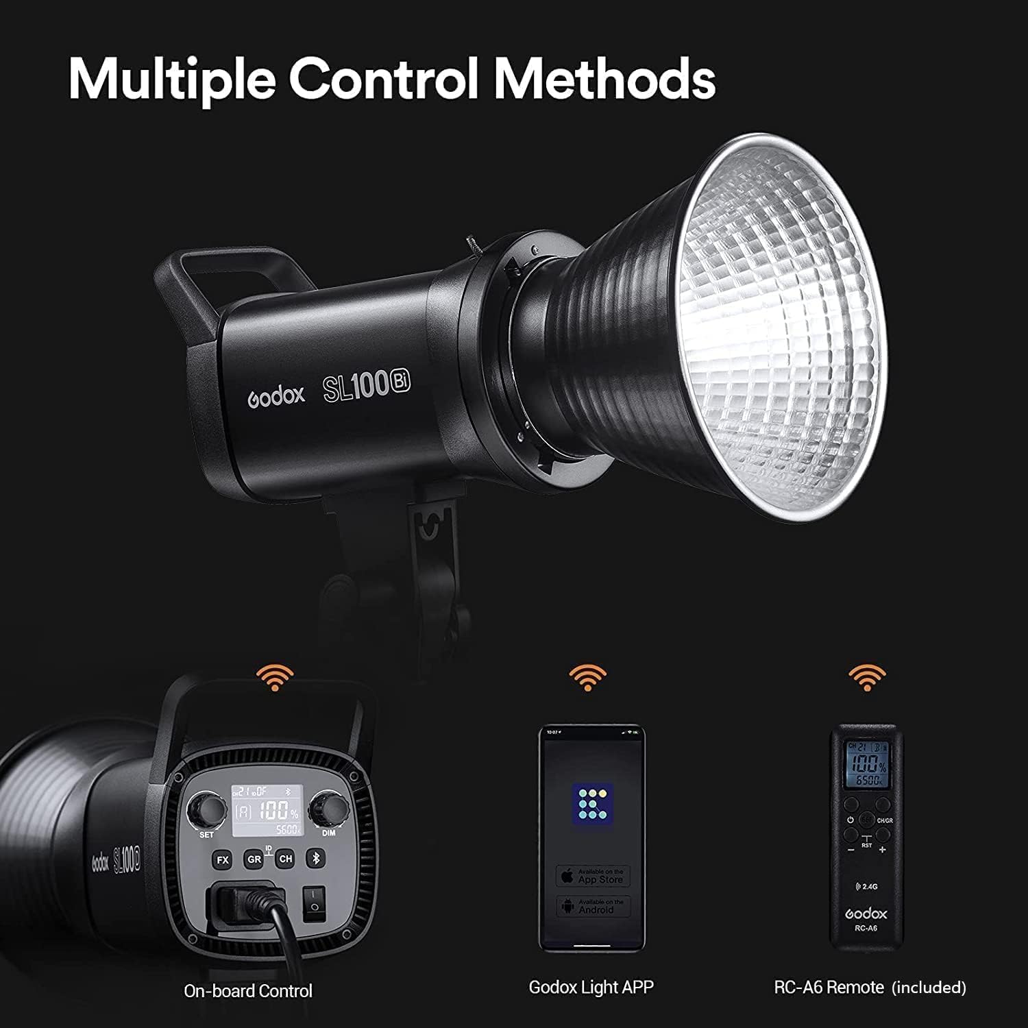 Godox SL100Bi 100W Bi-Color LED Video Light, 32100Lux@1M with APP Control, 2800K-6500K CRI/TLCI 96+/97+ Studio Light, 11 FX Effects Studio LED Continuous Video Light Bowens Mount