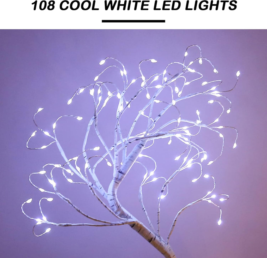 20'' LED Birch Tree Light,108L Bonsai Tree Lamp,Fairy Light Tree with 8 Modes & 6 Hrs Timer,Artificial Tree with Lights USB & Battery Operated,Lighted Tree Indoor for Room Decoration(White Glow) Glow